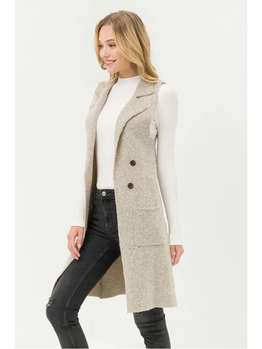 Love Tree Textured Knit Sleeveless Vest in Heather Taupe